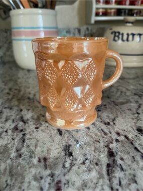 RARE VINTAGE FIREKING HOCKING Textured Peach Coffee Mug